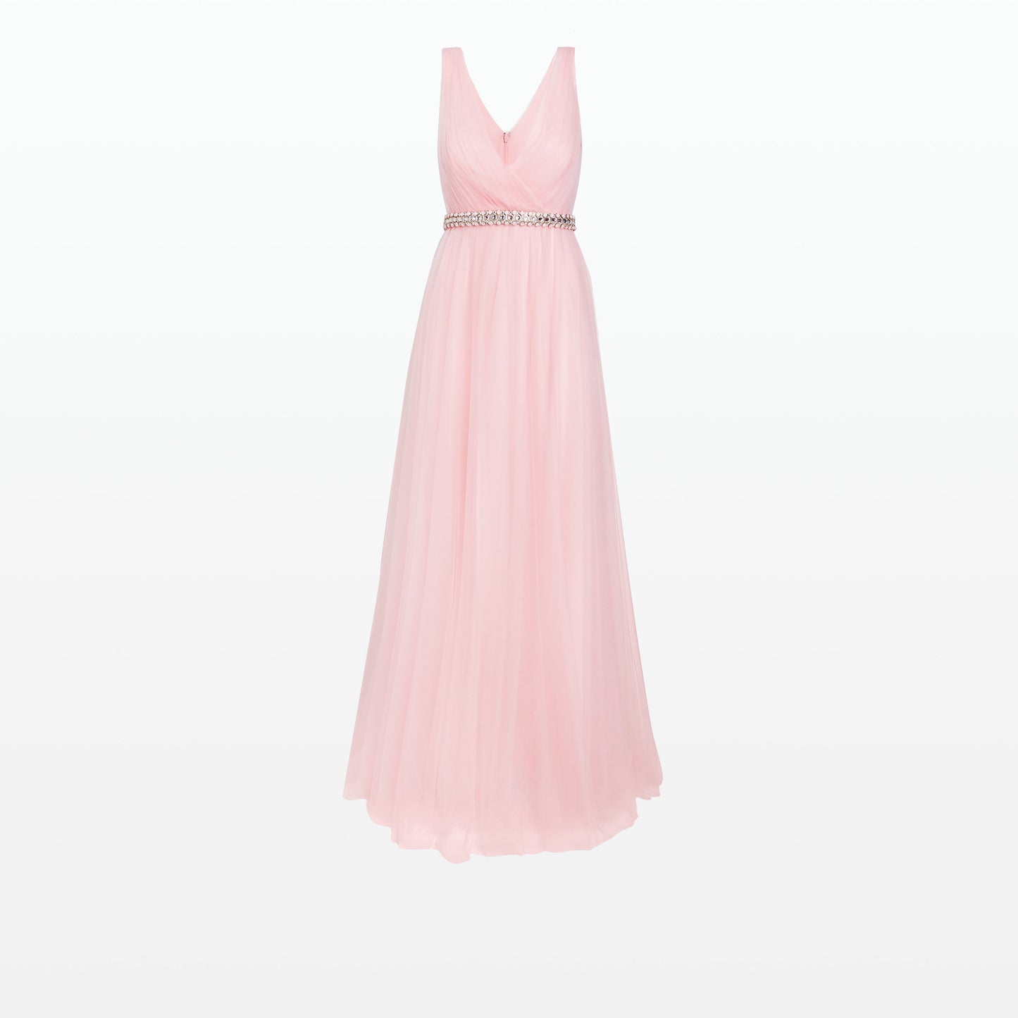 Enrica Barely Pink Long Dress With Embroidered Belt