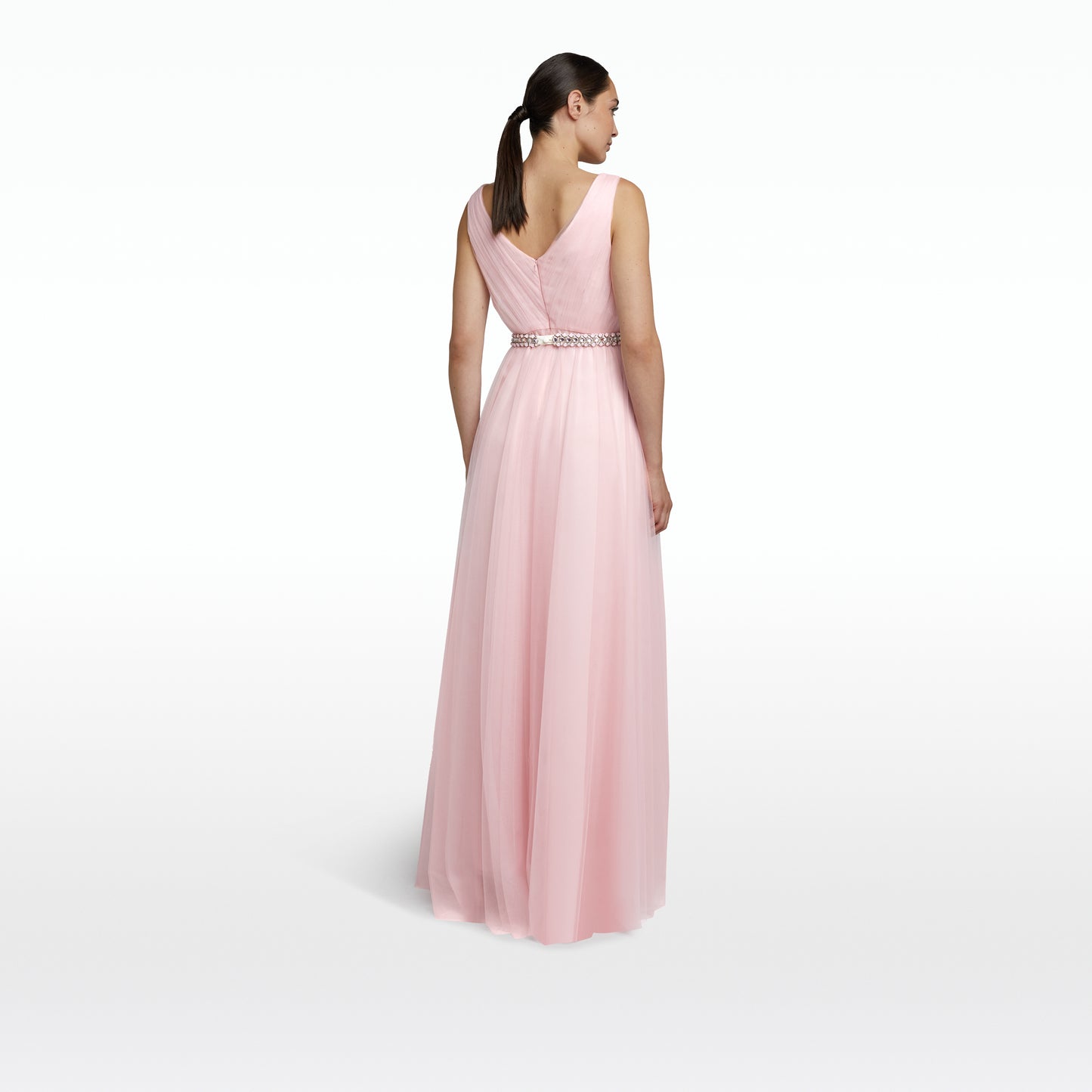 Enrica Barely Pink Long Dress With Embroidered Belt