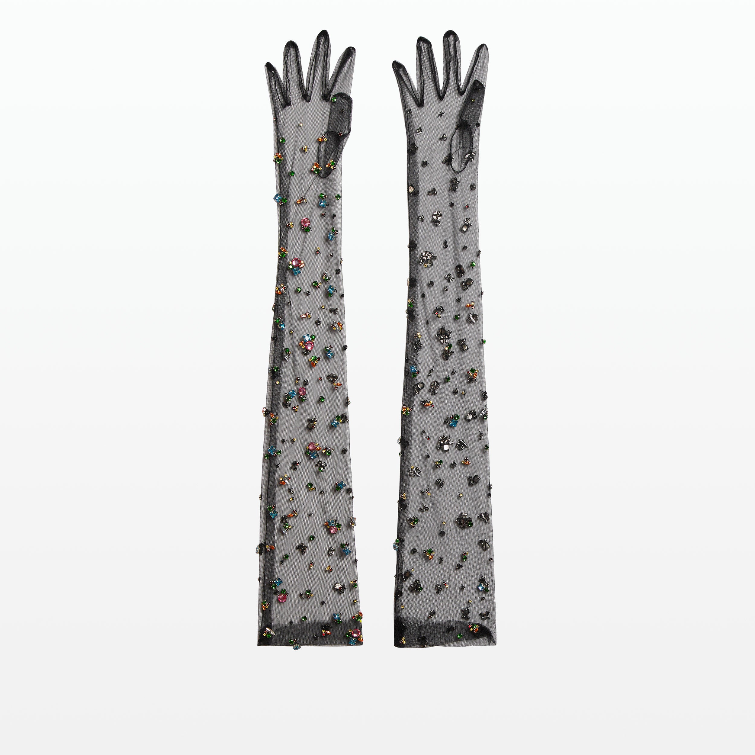 Astin Black Crystal Trim Embroidered Gloves