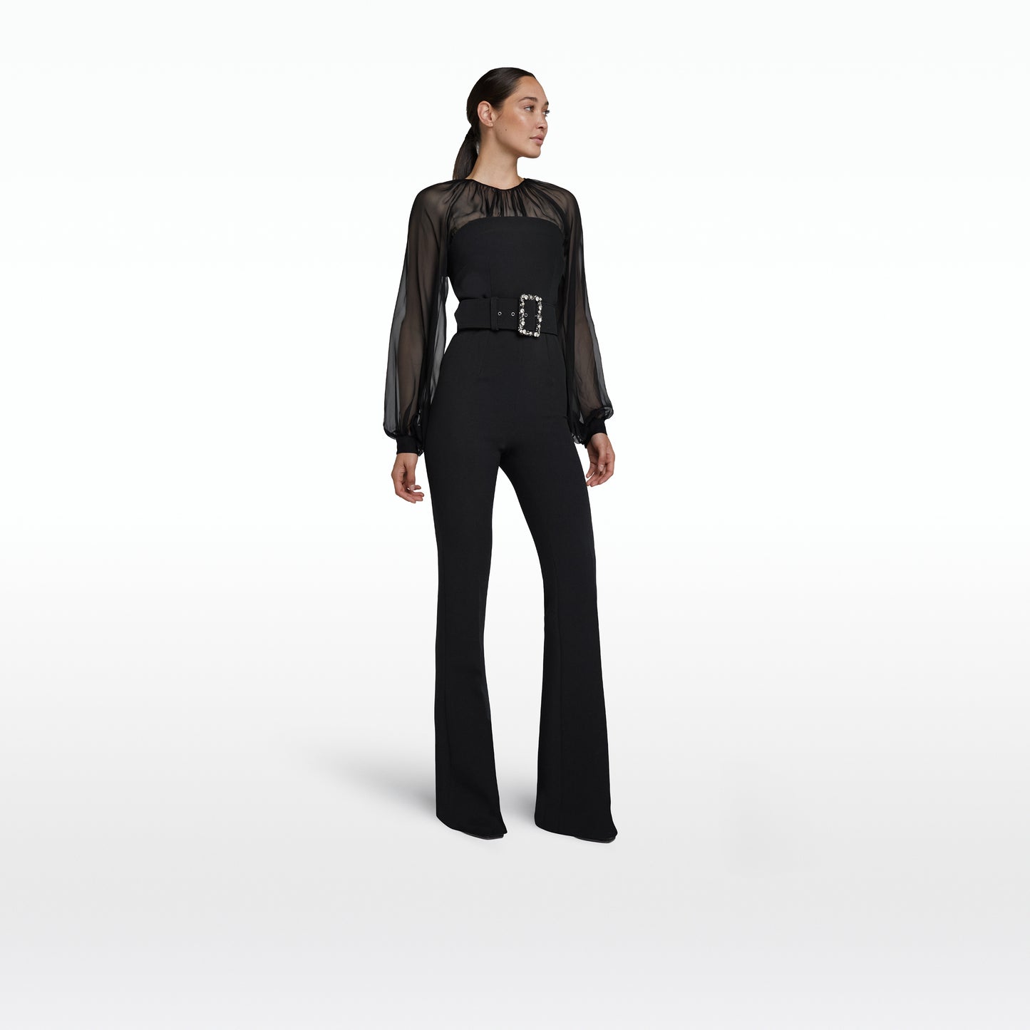 Aternia Black Jumpsuit With Embroidered Buckle Belt
