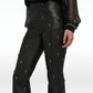 Flora Black Vegan Leather Embroidered Trousers