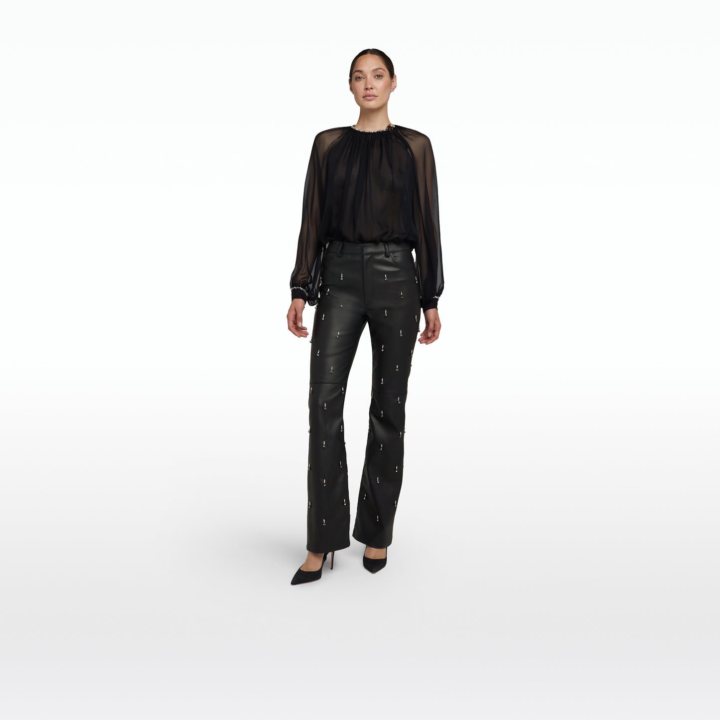 Flora Black Vegan Leather Embroidered Trousers – Safiyaa London
