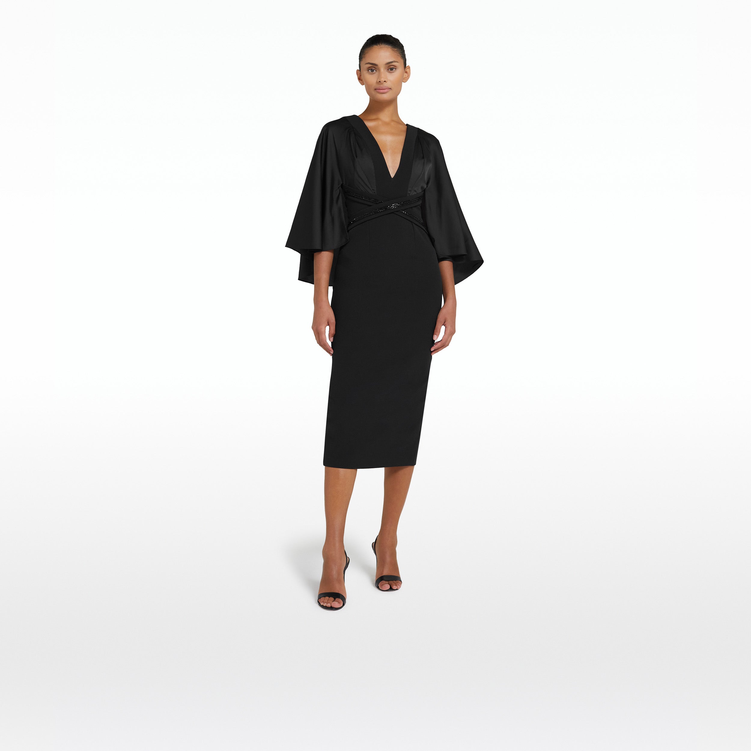 Aretha Black Embroidered Midi Dress