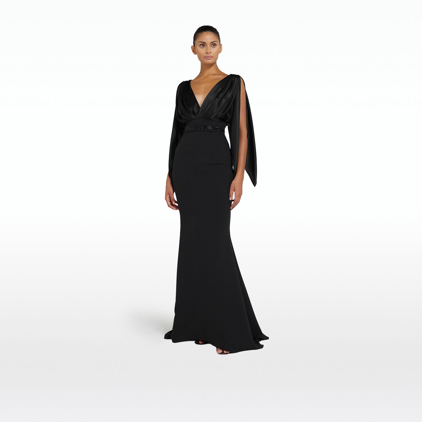 Amina Black Long Dress With Embroidered Belt