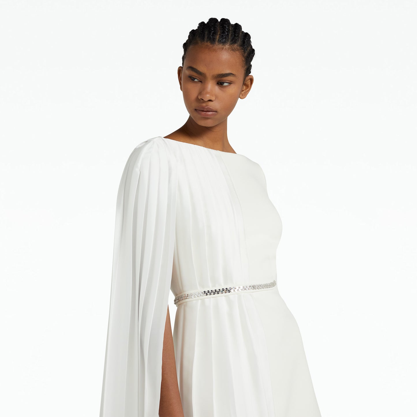 Erma Ivory Short Dress With Embroidered Belt