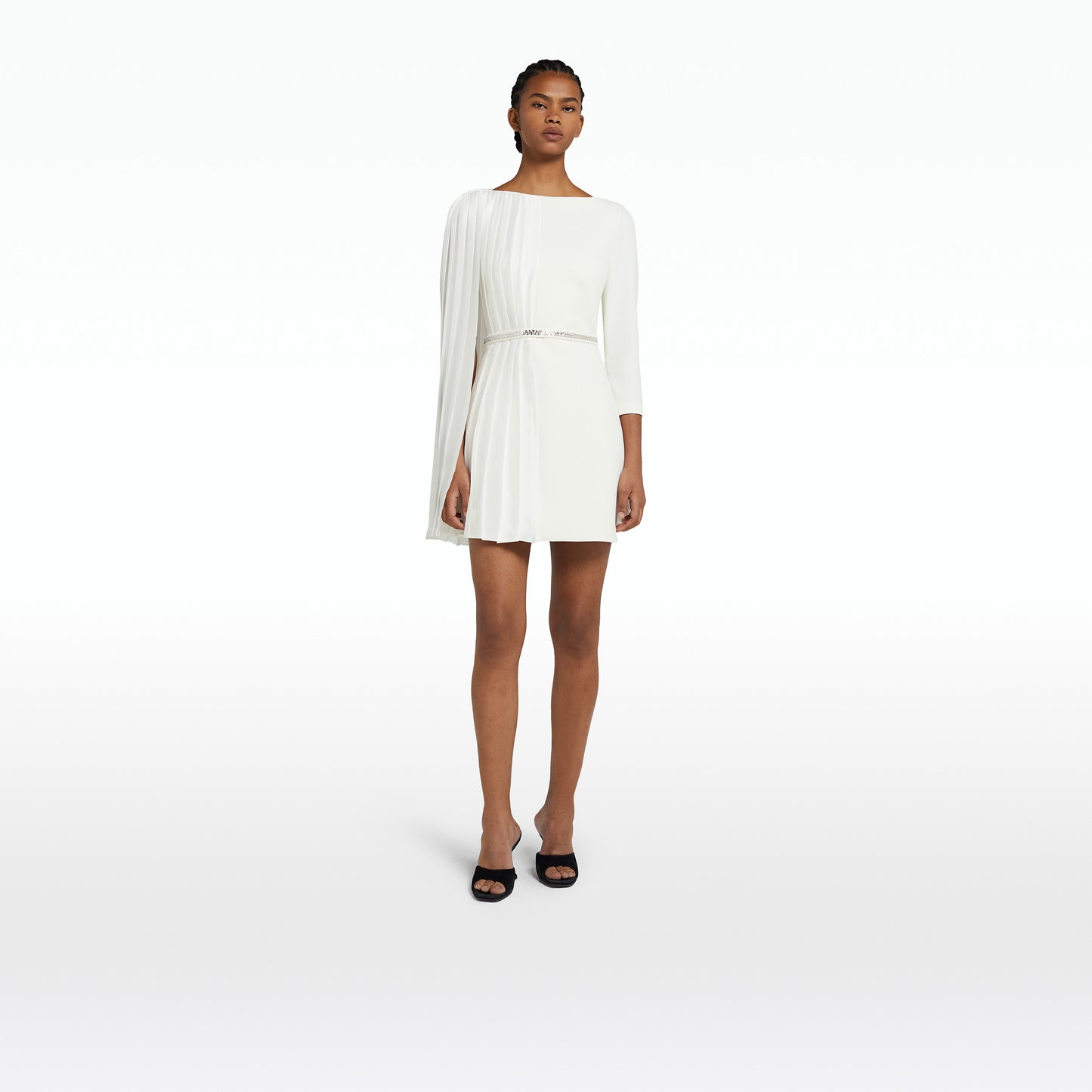 Erma Ivory Short Dress With Embroidered Belt