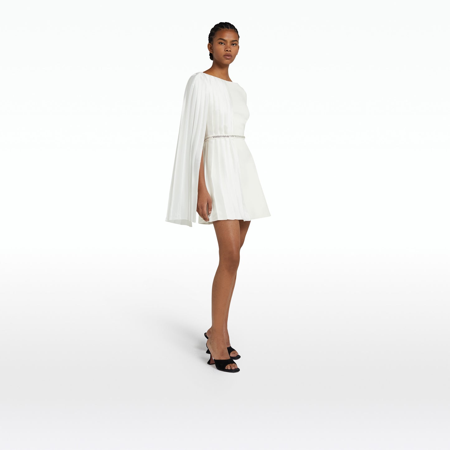 Erma Ivory Short Dress With Embroidered Belt
