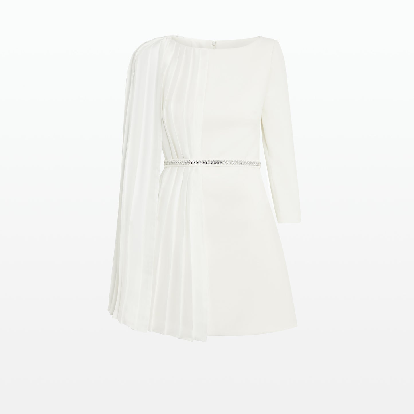 Erma Ivory Short Dress With Embroidered Belt